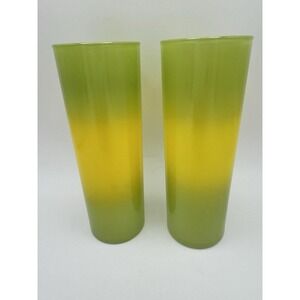 VTG Blendo Bermuda Twist Lemon Lime Glasses Yellow Green Collins Tumblers (2)